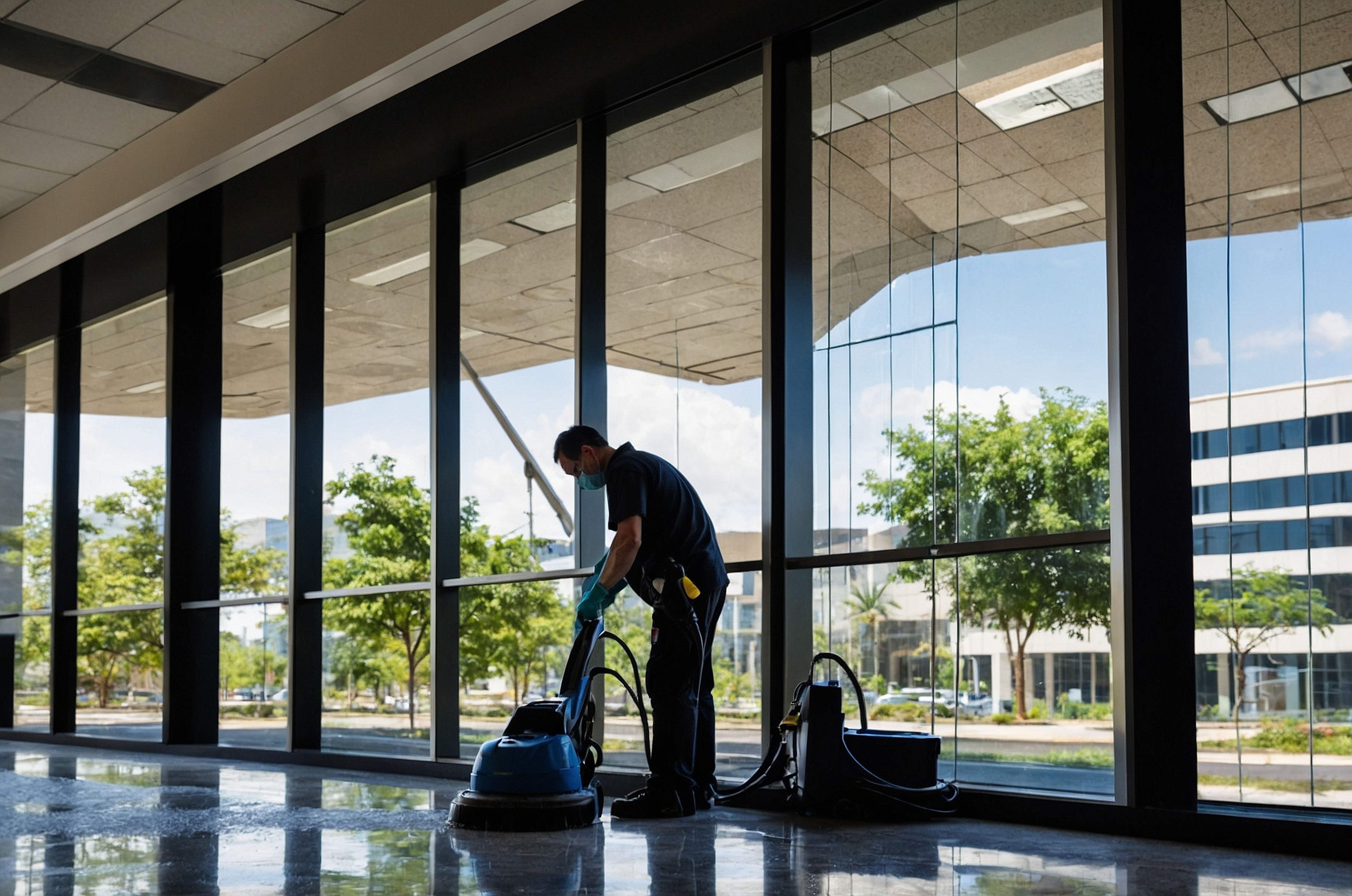 Corporate office building cleaned and maintained
